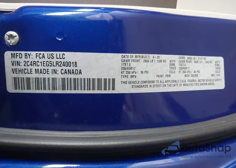 2020 Chrysler Pacifica Touring L Plus z USA, uszkodzony, nr VIN 2C4RC1EG5LR240018